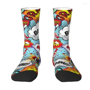 Chaussettes pour hommes super-héros dessin animé Anime hommes femmes équipage unisexe mode 3D imprimé bande dessinée Pop Art explosions motif robe