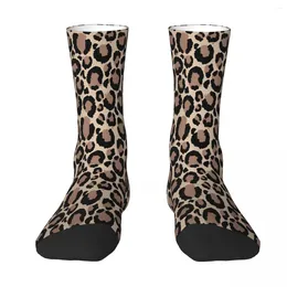 Herensokken Tan Leopard Print Sock Sock Men Women Polyester Kousen aanpasbare hiphop