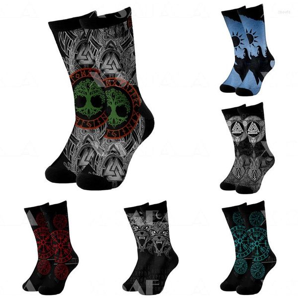 Chaussettes pour hommes tatouage symbole Viking armure 3D impression longue coton cyclisme décontracté nouveauté haute hommes femmes drôle coloré-5