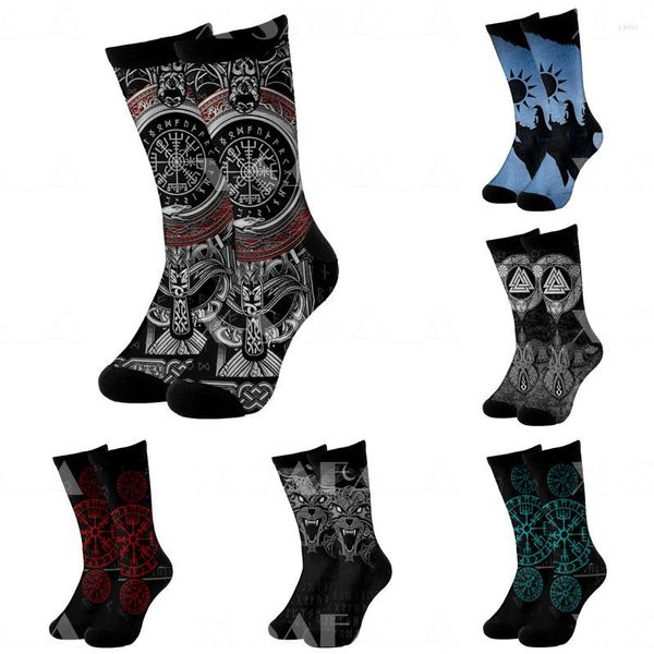 Chaussettes pour hommes tatouage symbole Viking armure 3D impression longue coton cyclisme décontracté nouveauté haute hommes femmes drôle coloré-2