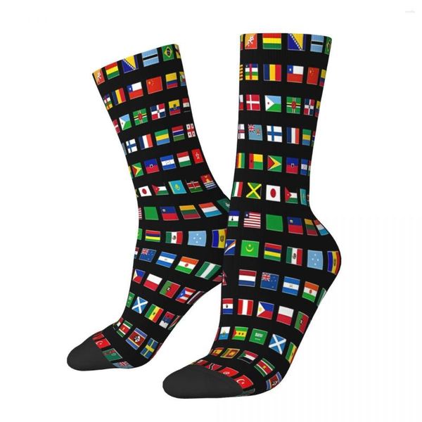 Chaussettes pour hommes Les drapeaux du monde Hommes Hommes Femmes Bas d'automne imprimés