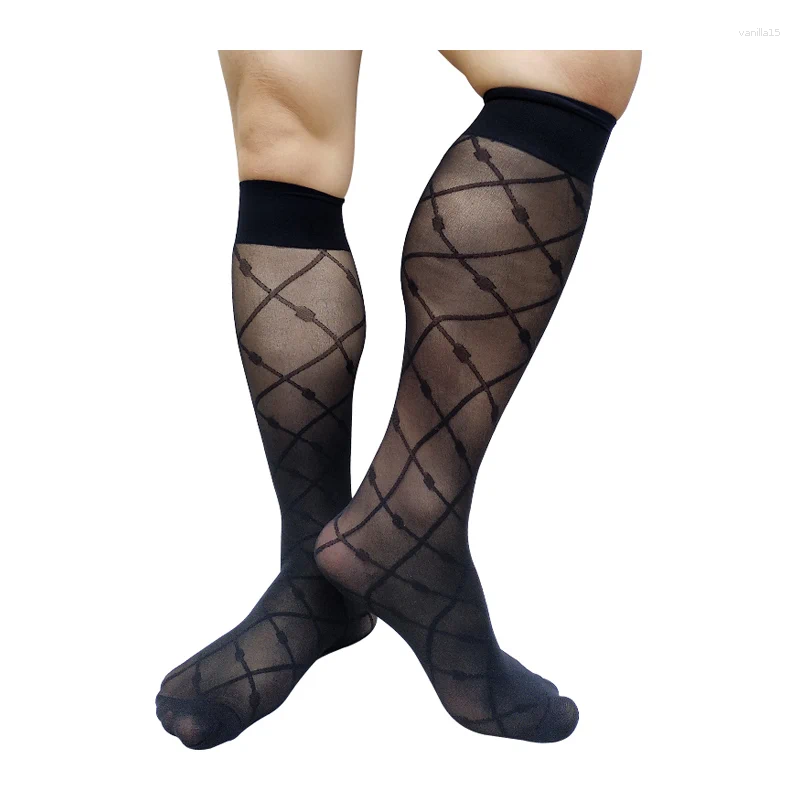 Men's Socks Thin Sheer Men Knee High Black See Through Formal Dress Suit Long Tube Hose Sexy Male Stocking Softy Comfortable
