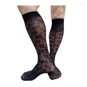 Chaussettes pour hommes, fines et transparentes, hautes, transparentes, Sexy, bas masculin, Lingerie formelle, costume, mode, Tube Long respirant