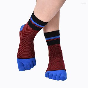 Heren sokken buis gestreepte crew patchwork mode cotton grappige teen sport ademende vijf vinger hoge kwaliteit