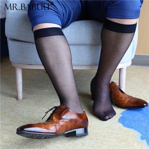 Chaussettes pour hommes ultra-minces, transparentes, sexy, respirantes, sans odeur, en nylon à haute élasticité, bas de robe d'affaires de longueur moyenne