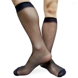 Calcetines para hombres Ultra Thin Sheer Men Tube Nylon Seda Sexy Ver a través de la rodilla Alta Colección de fetiche de negocios Medias de calcetín para caballeros