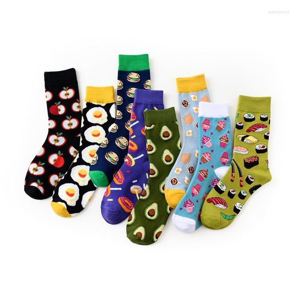 Calcetines para hombre, unisex, de algodón, coloridos, a la moda, con dibujos animados, para hombre, a mitad del muslo, informales, antifricción, absorbentes del sudor, felices para mujer