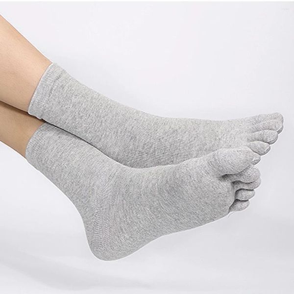 Chaussettes pour hommes unisexe hommes femmes coton confortable cinq orteils gris noir tube moyen automne hiver doigts chauds