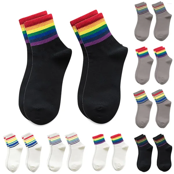 Chaussettes pour hommes unisexe Noël arc-en-ciel chaud coton mode noël rayé hiver max cool course femmes