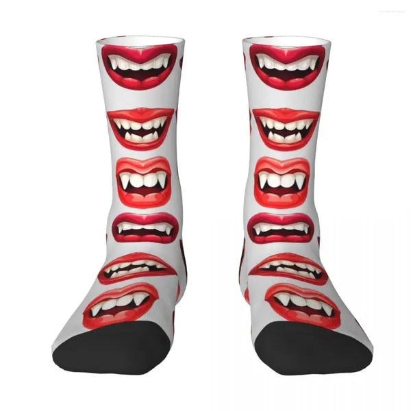 Calcetines de compresión para hombre, con dientes y labios de vampiro para Halloween, banda Unisex de compresión para adultos, calcetín divertido con estampado sin costuras Harajuku