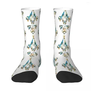 Graphique vectoriel de chaussettes pour hommes rempli de texture d'encre d'alcool en bleu et or fleur de lis chaussettes masculines