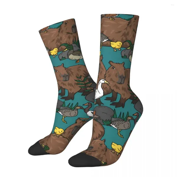 Calcetines de hombre Vintage Capibaras y patos Unisex Novedad Patrón Impreso Crazy Crew Calcetín Regalo