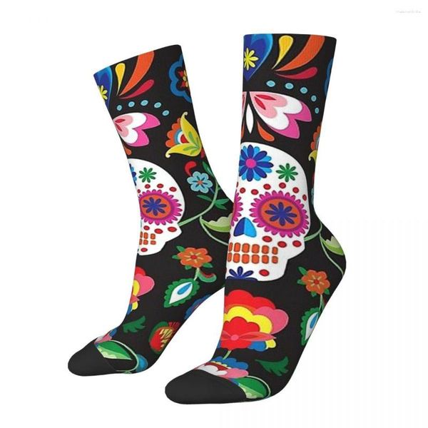 Chaussettes pour hommes Vintage jour des morts crânes de sucre visage unisexe nouveauté motif imprimé Happy Crew chaussette cadeau