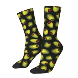 Chaussettes pour hommes vintage olives vertes fruits aliments unisex harajuku cadavre de chaussettes à équipage fou imprimées sans couture