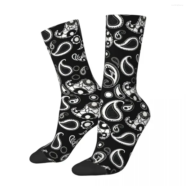 Calcetines de hombre Vintage intrincado patrón de Paisley compresión blanco y negro Harajuku impreso novedad calcetín de equipo