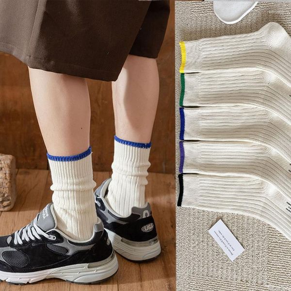 Calcetines de hombre Vintage Japonés City Boy Algodón Diseñador Blanco sólido Deportes casuales Tubo medio Ciclismo Senderismo