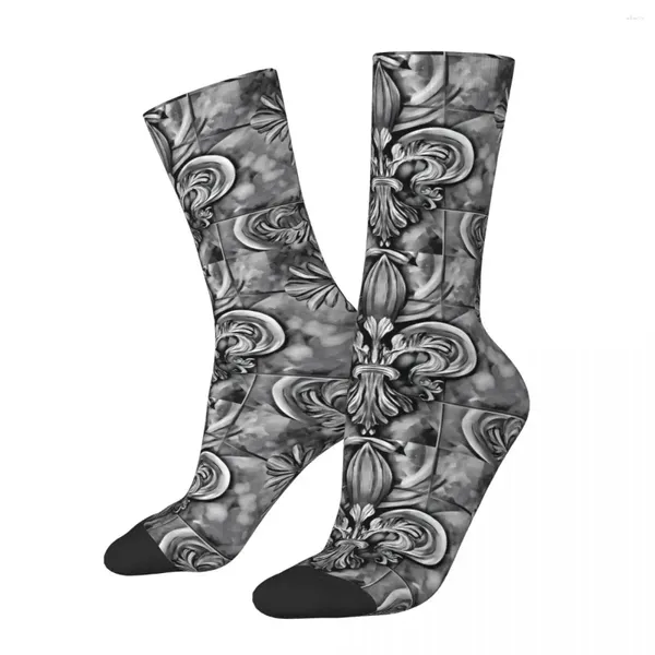 Calcetines para hombre Adorno vintage Flor de lis fresca Patrón de dibujos animados escolares Kawaii