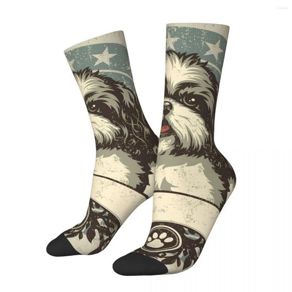 Chaussettes pour hommes Vintage Shih Tzu Crest Design chien amoureux homme unisexe Hip Hop motif imprimé Happy Crew chaussette cadeau