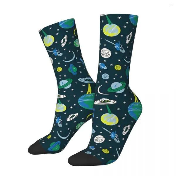 Calcetines de hombre Vintage OVNI patrón de tierra y espacio Alien Unisex estilo callejero sin costuras estampado Happy Crew calcetín regalo