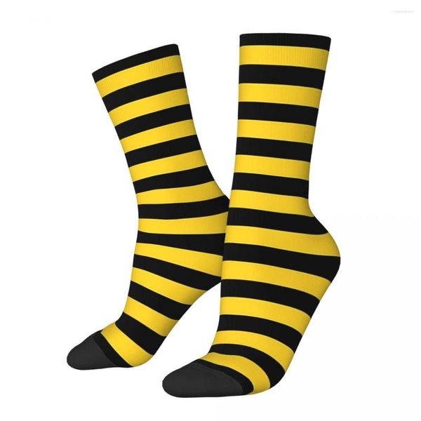 Chaussettes pour hommes Vintage jaune et noir rayures abeille miel fou unisexe rayé Harajuku sans couture imprimé drôle équipage chaussette garçons cadeau