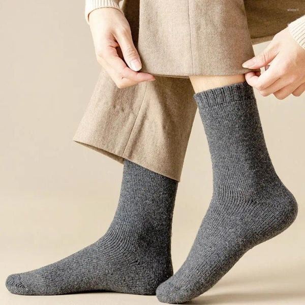 Calcetines para hombres Otoño cálido Moda Grueso Color sólido Hombre simple Medias de tubo medio Lana de estilo coreano