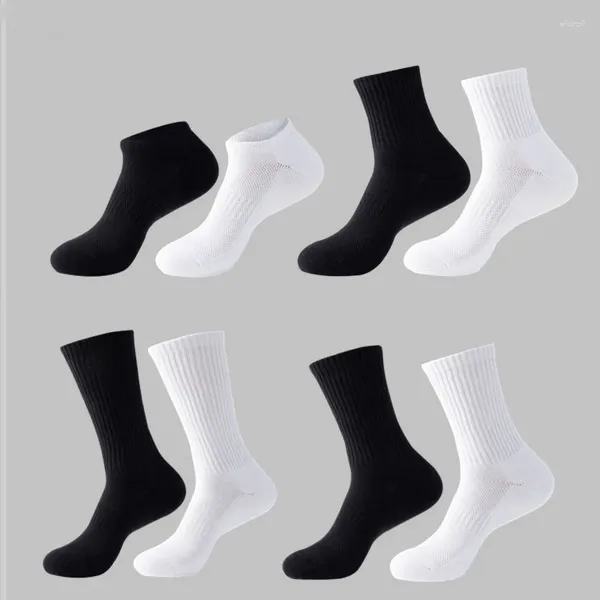 Chaussettes masculines blanc noir couleur solide coton hommes différentes longueurs de bas de serviette de basket-ball sport décontracté pour calcitines