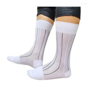 Chaussettes pour hommes Blanc Mens Formelle Nylon Avec Ligne Noire Jacquard Haute Qualité Marque Mâle Sexy Transparent Tuyau Robe Costume Homme Doux