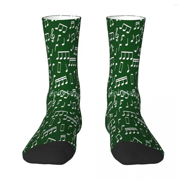 Chaussettes homme Notes de musique blanches sur fond vert chaussette hommes femmes bas Polyester Design personnalisable