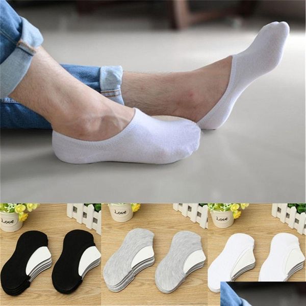 Chaussettes pour hommes en gros - Femmes Hommes Coton Mocassin Bateau Antidérapant Invisible Low Cut No Show Unisexe 3 Couleurs Drop Delivery Apparel Underwea Dhqev