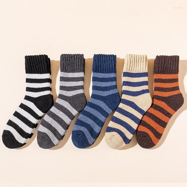 Calcetines para hombres Invierno Hombres Felpa Espesada Rayas Terry Cálido Japonés Súper Grueso Lana Hombres