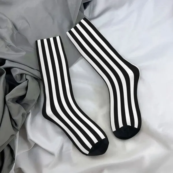 Chaussettes pour hommes hiver chaud cool femmes noir blanc rayé couvre-lit football antidérapant