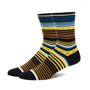 Chaussettes pour hommes hiver chaud rétro équipage pour hommes décontracté coton Style National épais mâle coloré rayé sur la cheville chaussette 5 paires Pack