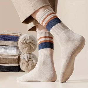 Calcetines para hombre Invierno Cálido Terry Parte inferior Absorción del sudor Casual Simple Rayas Sólido Crew Calcetín Mujeres Suave Deporte al aire libre Correr Medias