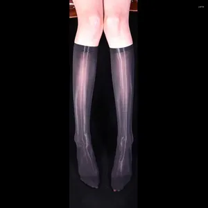 Chaussettes masculines femmes unisexes voir à travers une mince huile 8D Huile brillante cheville à la cheville moyenne bassages transparents en haleine dames lisses