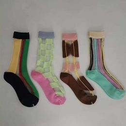 Chaussettes masculines yamamoto yoji ys d'été mince colore à bande verticale à mi-longueur pour femmes chaussettes en soie personnalisées modes à la mode Instagram whdl