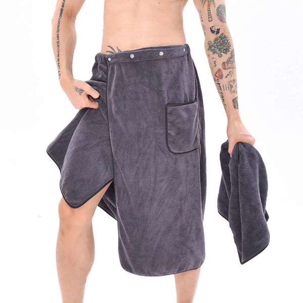 Peignoir doux pour hommes, serviette portable avec poche, confortable, sport, gymnastique, natation, couverture de plage, jupe de douche, ensemble de bain 2 pièces