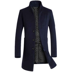 Heren Solid 3 Knoppen Enkele Breasted Wol Winterjassen Voor Mannen Medium Lange Jassen Man Slim Fit Peacoat Mannelijke Trench LJ201109