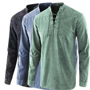 Mannen Solid Color Retro Lace Collar Loose Casual Shirt voor Men Shirts