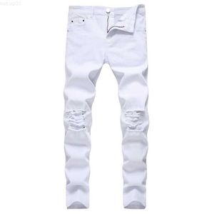 Hommes Solide Blanc Déchiré Hommes Classique Rétro Hommes Skinny Jeans Marque Élastique Denim Pantalon Pantalon Casual Slim Fit Crayon Pantalon 210318 L230726