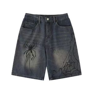 Mannen Spider broek blauw Jeans voor Heren Retro Patchwork Flared Broek Grunge Wild Stacked Ripped Lange Broek Recht Y2k Baggy Washed Faded For Man blauw denim