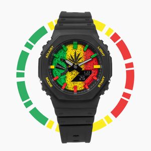 Montre de sport à Quartz numérique trèfle pour hommes, 2100, heure mondiale, fonction complète, LED étanche, levée automatique des mains, série chêne clair