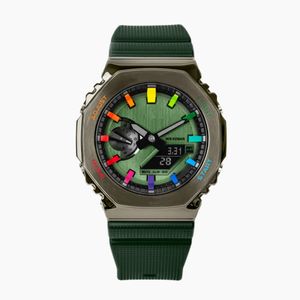 Heren Sport Groen Regenboog Digitaal Quartz 2100 Horloge Wereldtijd Volledige functie Waterdicht LED Automatische wijzerverlichting GM Oak Series