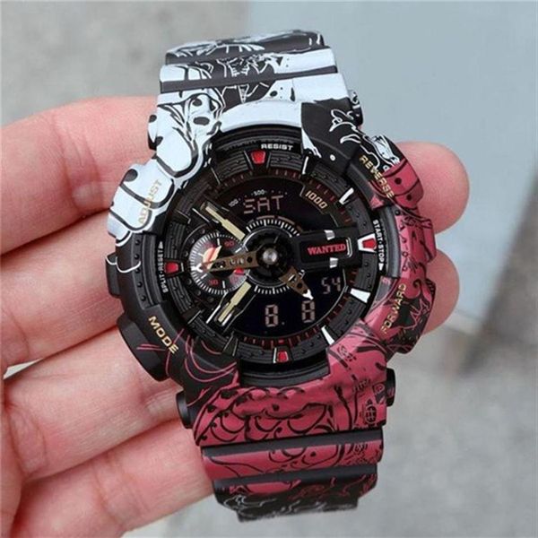 Montre de sport pour hommes Iced Out Montre à quartz numérique LED Double affichage One Piece Automatique Lever la main Lumière Étanche et Shockpr215w