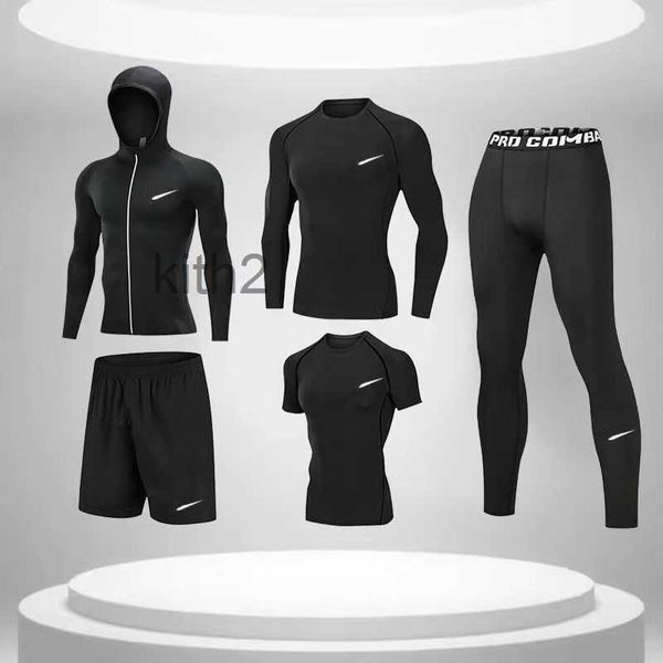 Kit de sport pour hommes Vêtements de sport Équipement de course à pied Basket-ball Cyclisme Course du matin Vitesse sèche Élastique évacuant la transpiration T-shirt Survêtements serrés Manches courtes TUSH