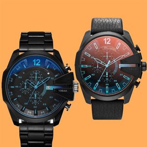 Montre à Quartz militaire de sport pour hommes, Style 50mm, bracelet en acier noir, Double fuseau horaire, cadran, calendrier automatique, Wris272r