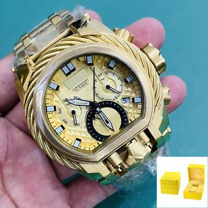 Men's Sports Quartz Watch Reserve Bolt Zeus roestvrij staal Grote Die kompas Waterdichte vouwbespeling Invicto Alle handen kunnen worden bediend gratis geschenkdoos