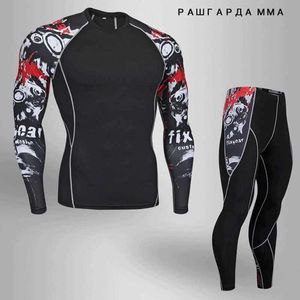 Traje deportivo para hombre Traje de compresión Traje de entrenamiento físico Ropa interior térmica MMA Rashgard Hombres Camisa de secado rápido Chándal LJ201125