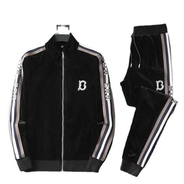 Traje deportivo para hombres Versión alta Chándales Burb Ropa deportiva Diseñador Chaqueta con cremallera TB Chaquetas universitarias bordadas Pantalones casuales Conjunto de dos piezas Franela de moda