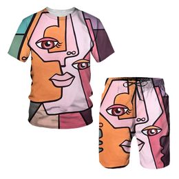 Sportpak voor heren T-shirt Shorts Sportkleding 2-delige set Abstracte kunst schilderij 3D-printen Sportkleding met korte mouwen 220726