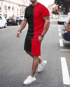 Camiseta de traje deportivo para hombres + pantalones cortos de entrenamiento Ropa 2 piezas Conjunto de multicolor 3D rojo y negro patrón de manga corta de manga corta G220224